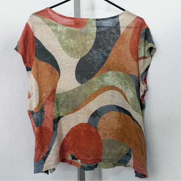 Linen Abstract Print Top Rachel Zoe Artsy Boho Retro Resortwear Summer Size XL - Picture 5 of 7